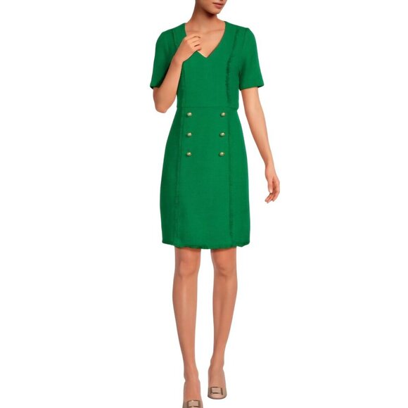 Nanette Lepore Faux Pearl Tweed Sheath Dress Kelly Green Fully Lined Size 12 - Picture 1 of 9